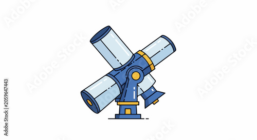 Stylized blue and yellow telescope for observing the cosmos