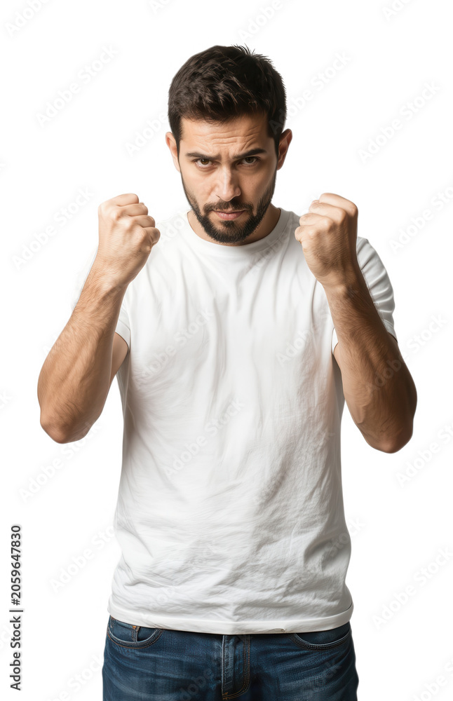 Fototapeta premium Angry Man Fists Raised Transparent Background