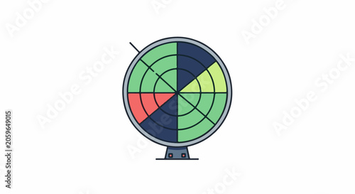 Stylized illustration of a radar screen with colored sectors