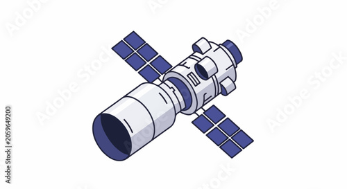 Stylized illustration of a satellite with solar panels on a white background