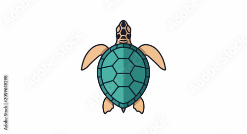Stylized sea turtle with teal shell and tan fins and head
