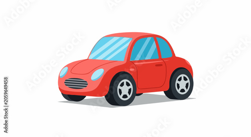 A cheerful red cartoon car with blue-tinted windows and silver rims