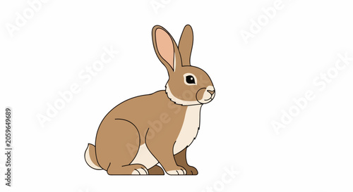 A cute cartoon-style brown rabbit with large ears sits alertly on a white background
