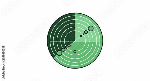 A circular graph with concentric rings and dots, showing a progression in size