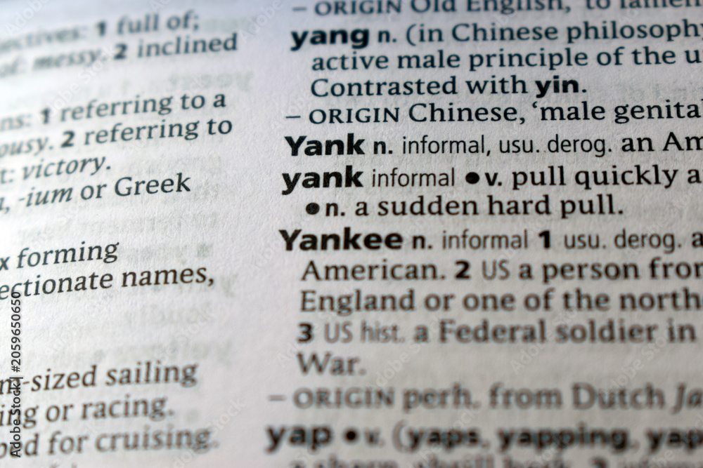 Fototapeta premium Close Up English Dictionary Page With The Word Translation Of - yankee
