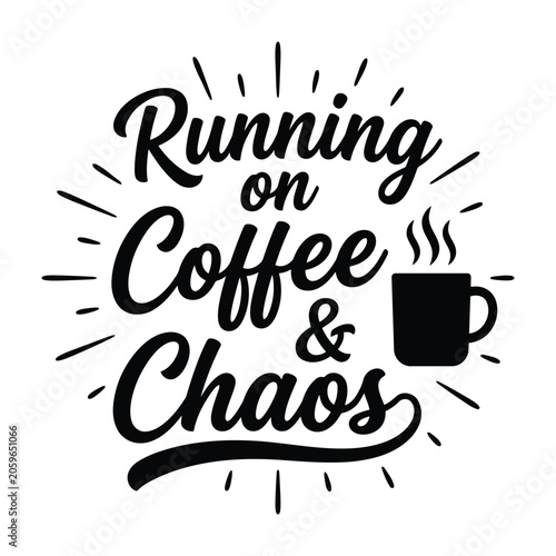 Foto Humorous text art expressing the daily hustle of life fueled by caffeine and emb