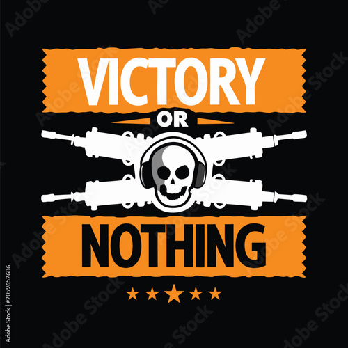 Victory or Nothing Gaming Tee with Skull and Guns