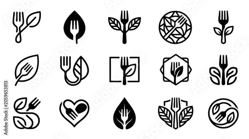 Spoon and fire flame logo icon set for spicy food restaurant catering business branding