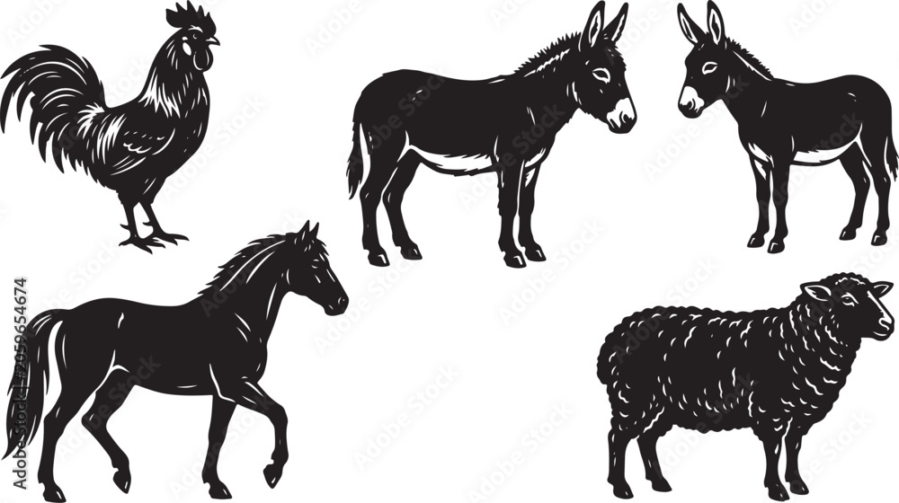 Fototapeta premium Farm animal silhouettes