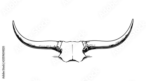 Photos Simple hand drawn bull animal longhorn sketch, engraved horn hunting trophy illu