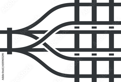 Stylized railway switch track splitting cleanly into three organized parallel lines representing project stream optimization flat vector icon