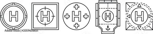 Foto Helipad line icon set featuring helicopter landing pads medical cross ship ancho
