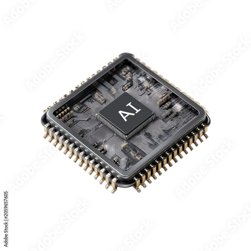 Ai processor chip isolated on white background