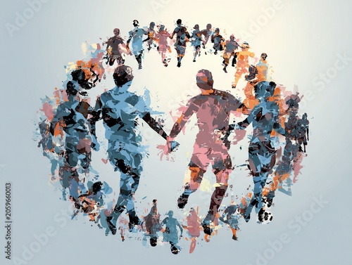 Abstract Football Players Circle Symbolizing Global Unity