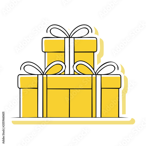 Stacked yellow gift boxes with bows illustration