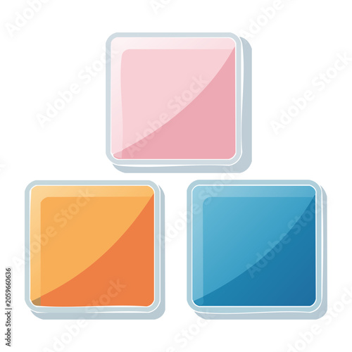 Three colorful gradient square buttons in flat design