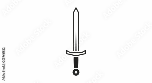 A simple black outline drawing of a medieval sword on a white background