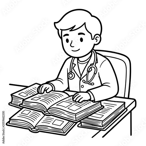 Doctor studying medical books Vector