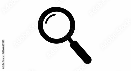 A simple black silhouette of a magnifying glass against a white background