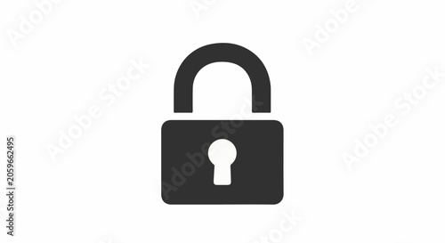A simple, dark gray padlock icon is centered against a plain white background