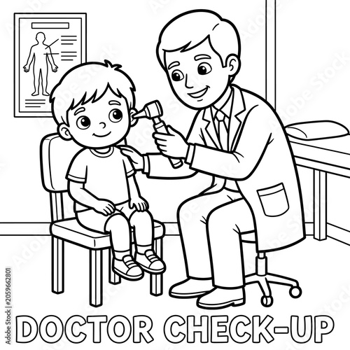 Doctor examining child ear coloring page