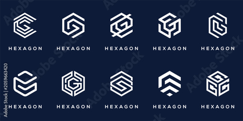 Set of collection initial letter G hexagon cube box for business, real estate, construction and technology logo design template