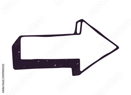 Hand drawn arrow sign pointing right with shadow effect on white background