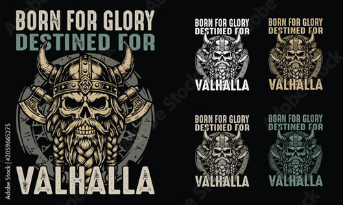 Schilderij op canvas Viking Skull EPS, Viking Helmet VECTOR, Valhalla Design EPS, Odin Symbol VECTOR,