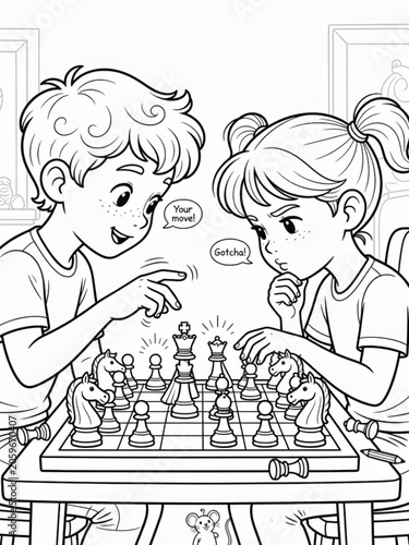 Chess game coloring page