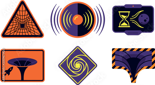 Canvastavla Sci-fi space hazard icon set black hole wormhole time dilation gravitational wav