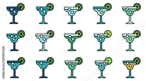 Collection of refreshing margarita cocktails with lime garnish.