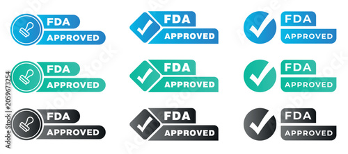 FDA Approved Badge Collection – Medical Certification Labels, Check Mark Icons, Healthcare Approval Stamps Vector Set