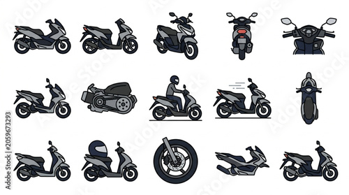 Collection of Scooter and Motorcycle Illustrations.