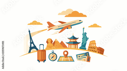 Vibrant travel illustration with landmarks