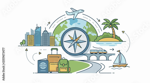 Vibrant illustration of travel elements