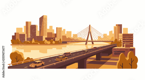 Urban landscape with a bridge and highway