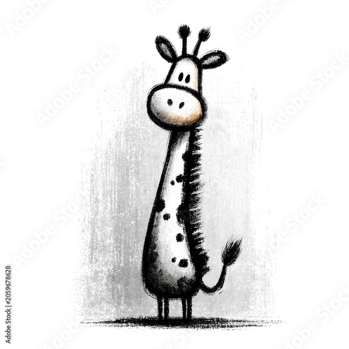 Cute giraffe doodle illustration on light textured background