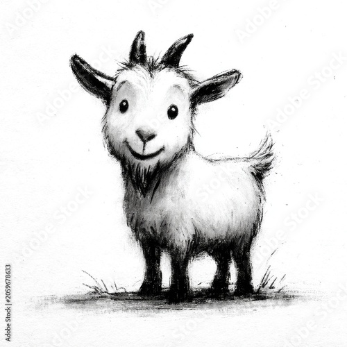 Cute hand drawn goat doodle isolated on white background