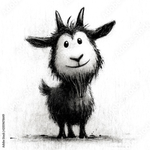 Cute black and white baby goat sketch illustration