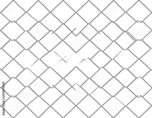 Gray metal chain link fence pattern, with slight imperfections and tear
