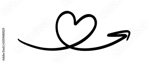 Hand-drawn heart shape with an arrow curving through it on transparent or white background, symbolizing love and direction