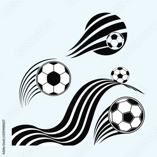 Abstract Soccer Ball Motion Icons Bundle with Dynamic Football Speed Trails Set