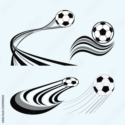 Abstract Soccer Ball Motion Icons Bundle with Dynamic Football Speed Trails Set