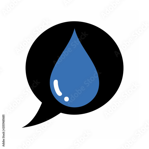 Blue water drop in black speech bubble icon