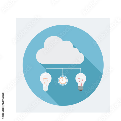 Cloud Computing Icon with Light Bulbs and Clock