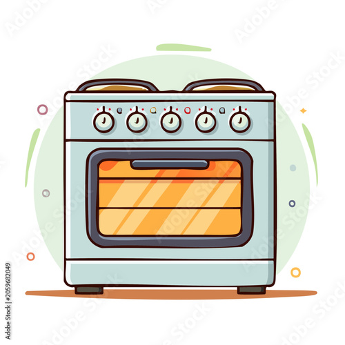 Flat Design Kitchen Oven with Stove and Burners