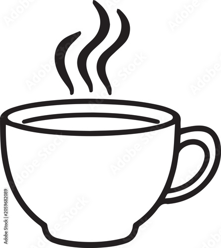 Foto A simple line drawing of a steaming cup of hot beverage, ideal for representing morning routines or cozy moments