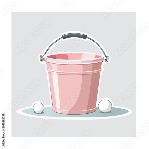 Pink Bucket with Snowballs Flat Illustration
