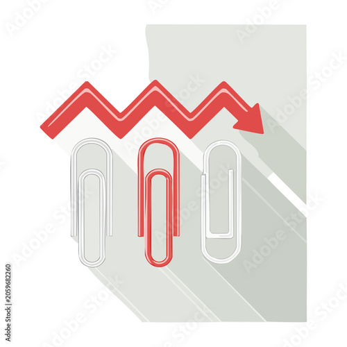 Red paper clips and declining graph illustration