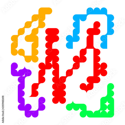 Abstract colorful beaded line pattern with stylized letter M grid vector